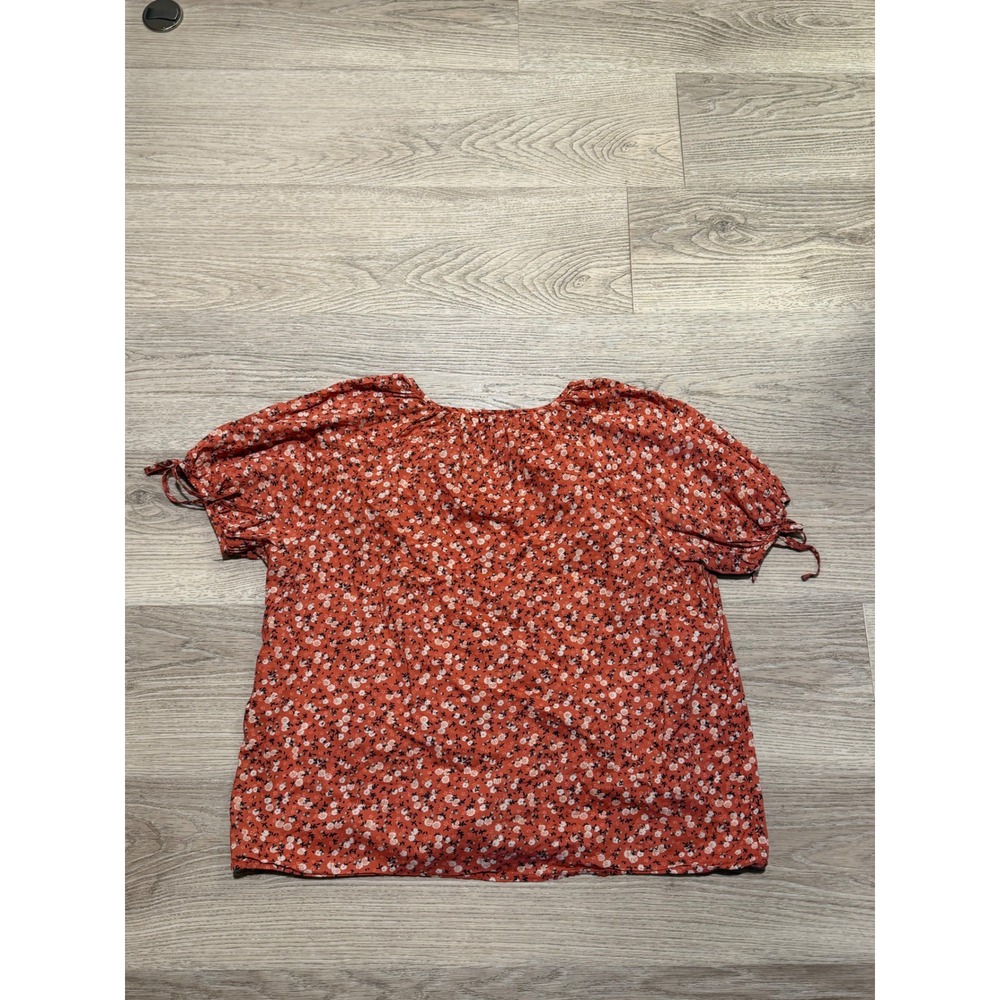 Universal Thread Womens XL Rust Floral Cotton Button Front Puff Sleeve Blouse - Picture 2 of 8